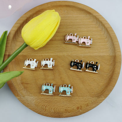 10PCS Alloy Pendants Sewing Machine Rhinestone Resin Jewelry Making Findings Supplies Pendants Doki Decor   