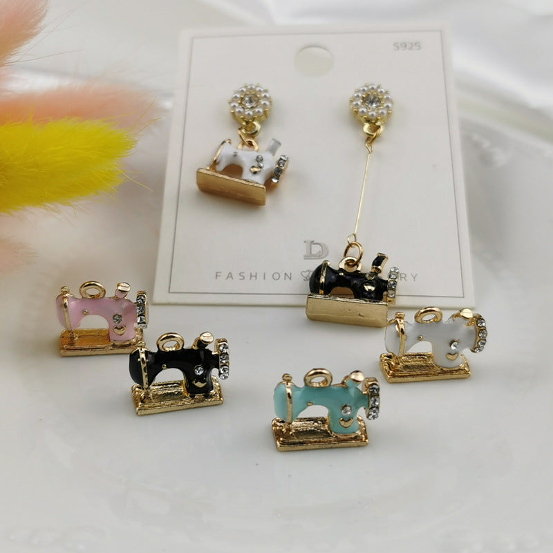 10PCS Alloy Pendants Sewing Machine Rhinestone Resin Jewelry Making Findings Supplies Pendants Doki Decor   