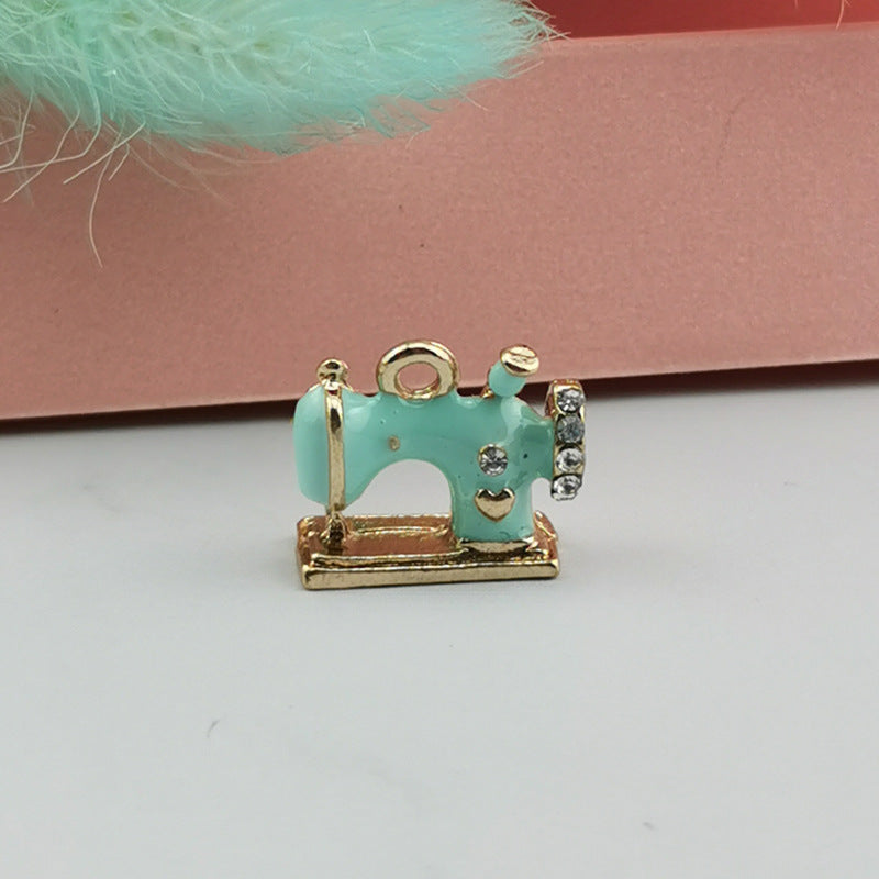 10PCS Alloy Pendants Sewing Machine Rhinestone Resin Jewelry Making Findings Supplies Pendants Doki Decor Blue  