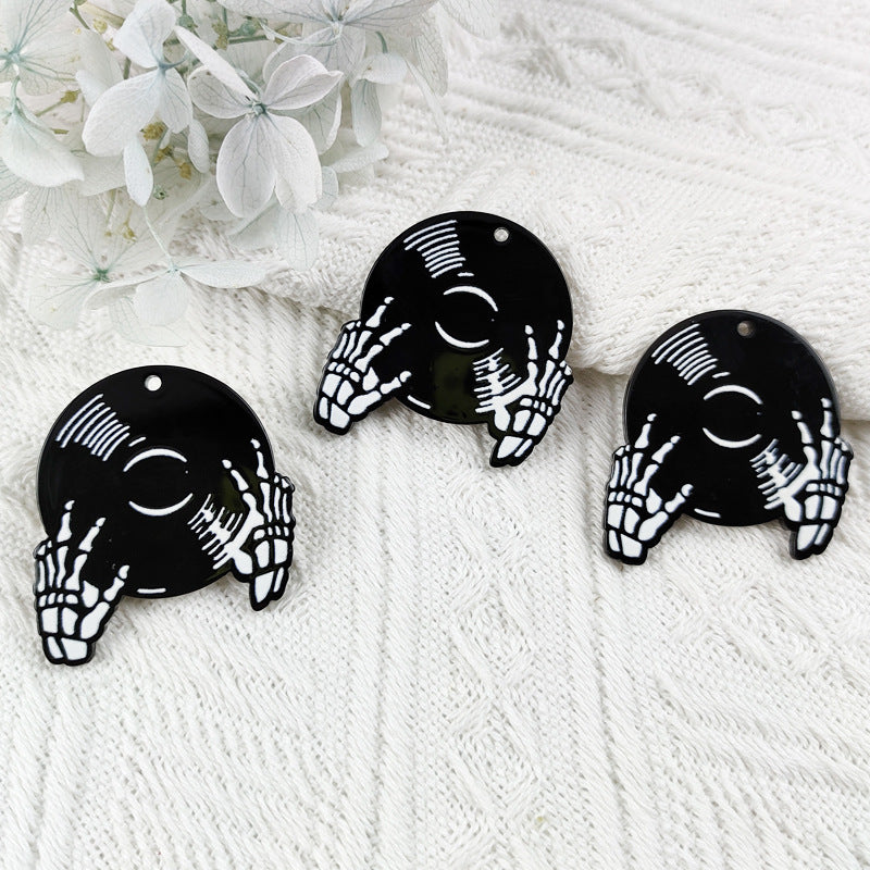 10PCS Alloy Pendants Skeleton Hand Record Resin Halloween Jewelry Making Findings Supplies DIY Pendants Doki Decor   