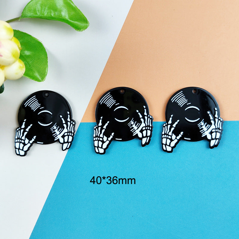 10PCS Alloy Pendants Skeleton Hand Record Resin Halloween Jewelry Making Findings Supplies DIY Pendants Doki Decor   