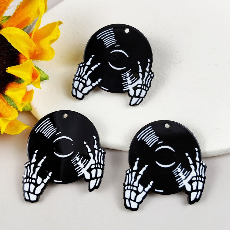 10PCS Alloy Pendants Skeleton Hand Record Resin Halloween Jewelry Making Findings Supplies DIY Pendants Doki Decor   