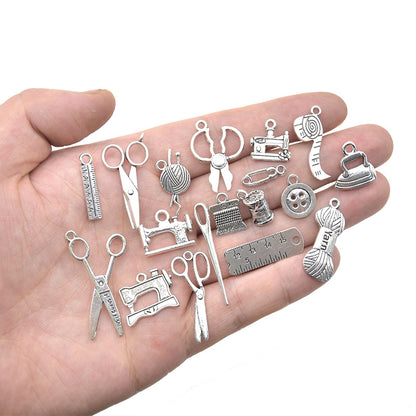 36PCS Alloy Pendants Tailoring Tools Sewing Machine Scissors Ruler Jewelry Making Findings Supplies DIY Pendants Doki Decor   