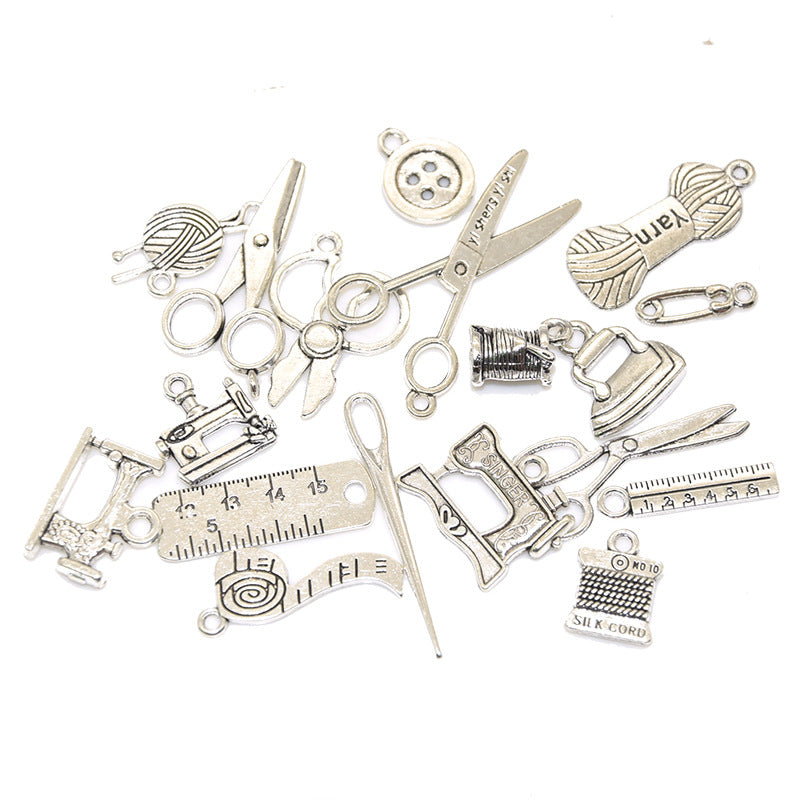 36PCS Alloy Pendants Tailoring Tools Sewing Machine Scissors Ruler Jewelry Making Findings Supplies DIY Pendants Doki Decor   