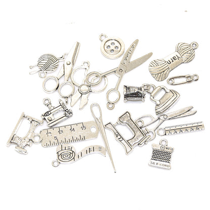 36PCS Alloy Pendants Tailoring Tools Sewing Machine Scissors Ruler Jewelry Making Findings Supplies DIY Pendants Doki Decor   