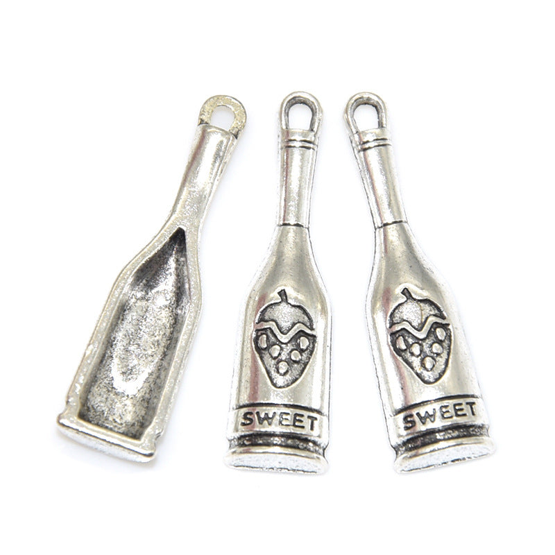 100PCS Alloy Pendants Wine Bottle Bronze Silver Jewelry Making Findings Supplies DIY Pendants Doki Decor Silver  