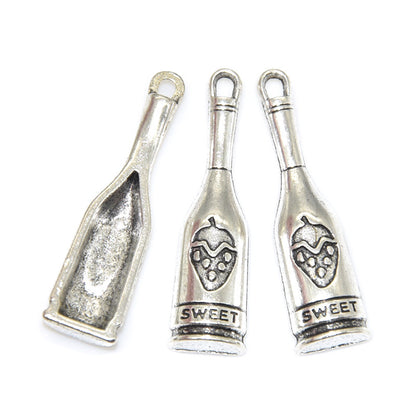 100PCS Alloy Pendants Wine Bottle Bronze Silver Jewelry Making Findings Supplies DIY Pendants Doki Decor Silver  