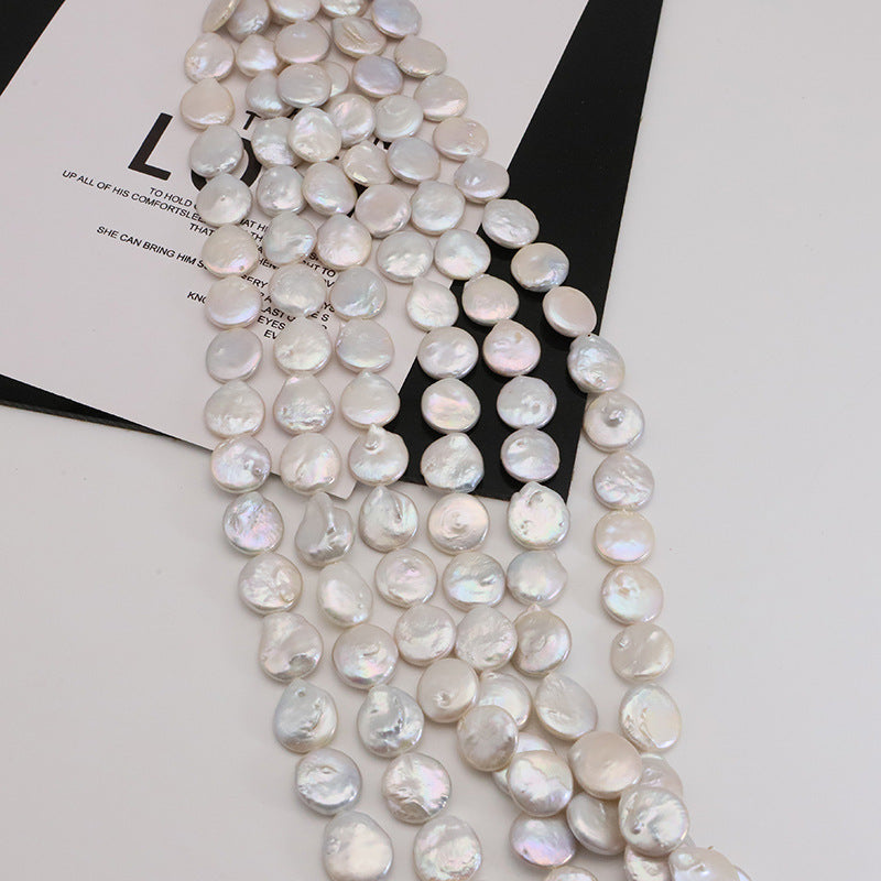 2 Chains Natural Freshwater Pearls Flat Button Baroque Irregular With Hole Luxury For Jewelry Making Pearls Doki Decor   