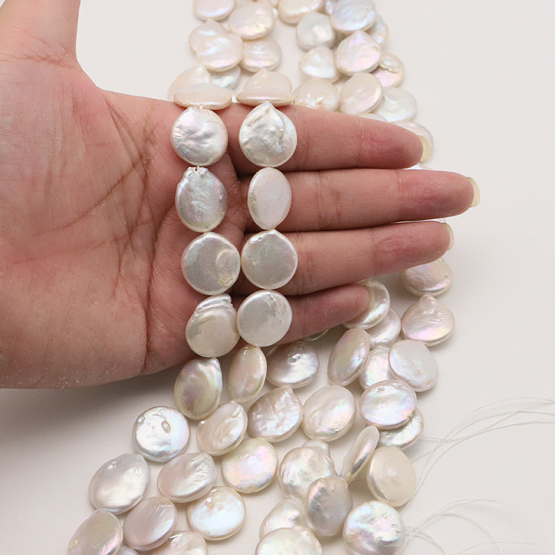 2 Chains Natural Freshwater Pearls Flat Button Baroque Irregular With Hole Luxury For Jewelry Making Pearls Doki Decor 16-17mm  