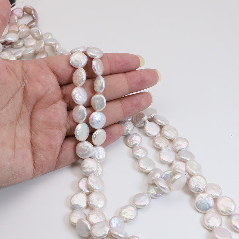 2 Chains Natural Freshwater Pearls Flat Button Baroque Irregular With Hole Luxury For Jewelry Making Pearls Doki Decor 11-12mm  