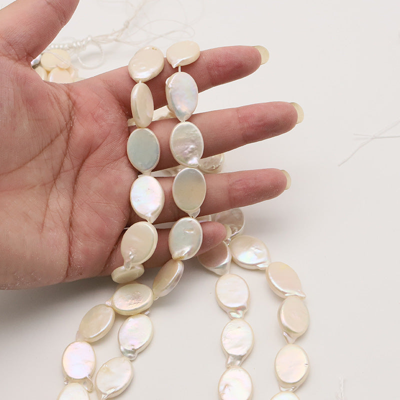 40PCS Natural Freshwater Pearls Flat Oval Gray With Hole Luxury For Jewelry Making Pearls Doki Decor White  