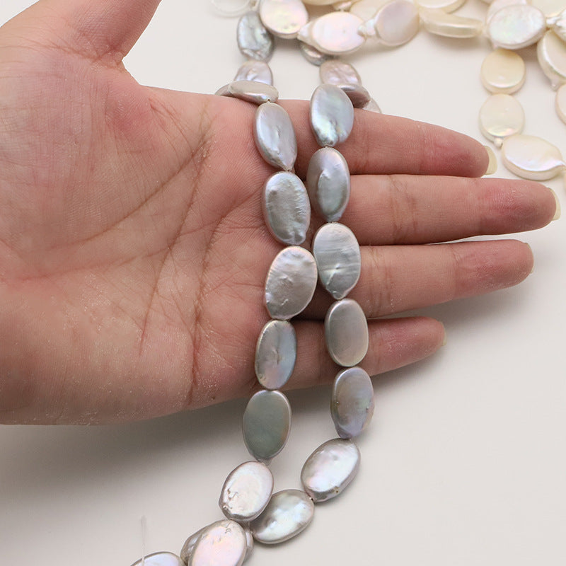 40PCS Natural Freshwater Pearls Flat Oval Gray With Hole Luxury For Jewelry Making Pearls Doki Decor Gray  