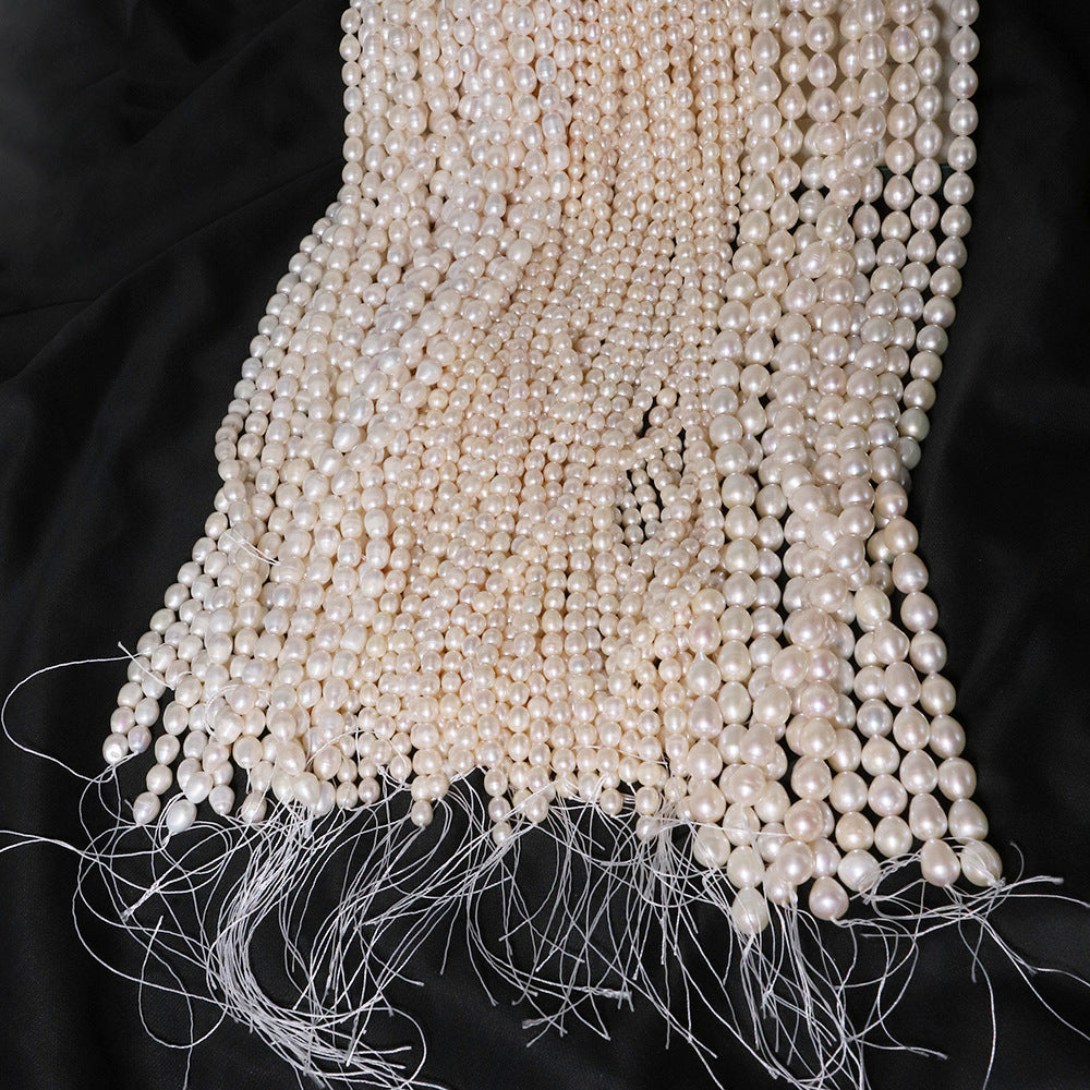 2 Chains Natural Freshwater Pearls Oval 3mm-12mm With Hole Luxury For Jewelry Making Pearls Doki Decor   