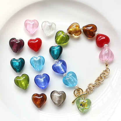 10PCS Natural Glaze Spacer Beads Heart Glass Transparent Large Hole For Jewelry Making Finding Kits Beads Doki Decor   