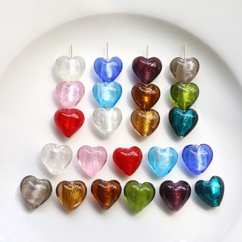 10PCS Natural Glaze Spacer Beads Heart Glass Transparent Large Hole For Jewelry Making Finding Kits Beads Doki Decor   