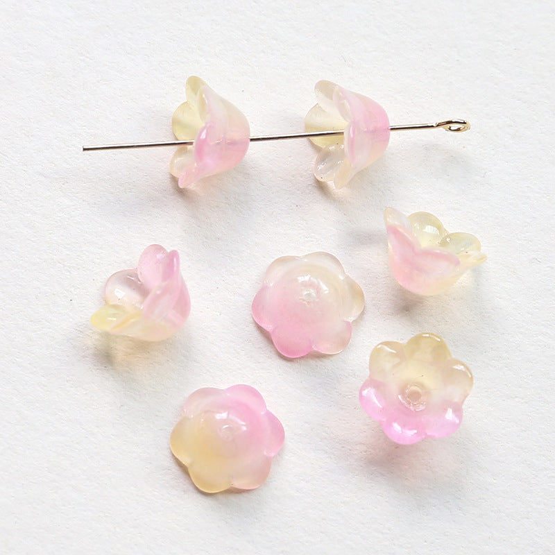 10PCS Natural Glaze Spacer Beads Pearls Tray Flower Glass With Hole For Jewelry Making Finding Kits Beads Doki Decor Pink Yellow  