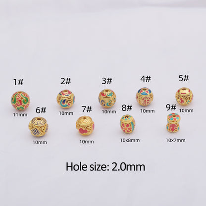 10PCS Placer Gold Beads Pattern Ball With Hole Charm For Jewelry Making DIY Beads Doki Decor   