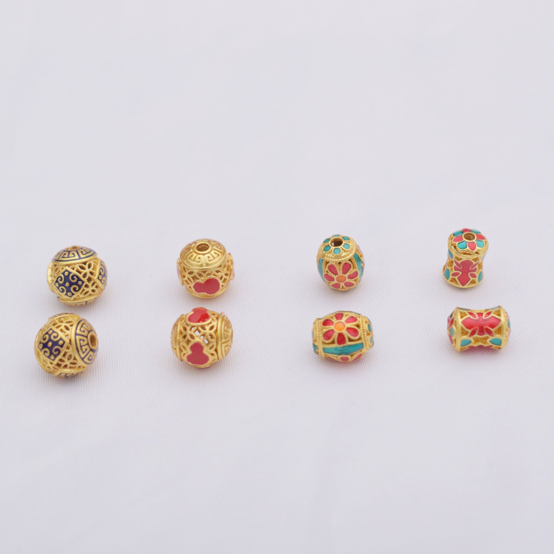 10PCS Placer Gold Beads Pattern Ball With Hole Charm For Jewelry Making DIY Beads Doki Decor   