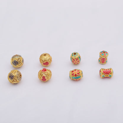 10PCS Placer Gold Beads Pattern Ball With Hole Charm For Jewelry Making DIY Beads Doki Decor   