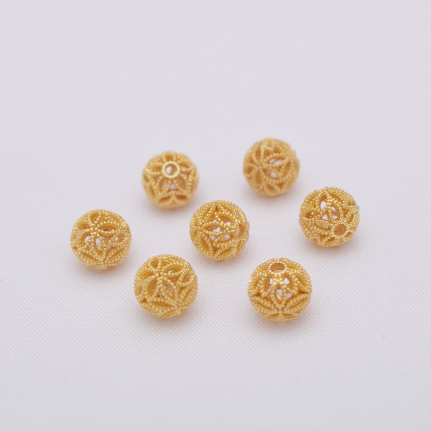 10PCS Placer Gold Spacer Beads Ball Pattern Hollow Round Large Hole Charm For Jewelry Making DIY Beads Doki Decor 6#  