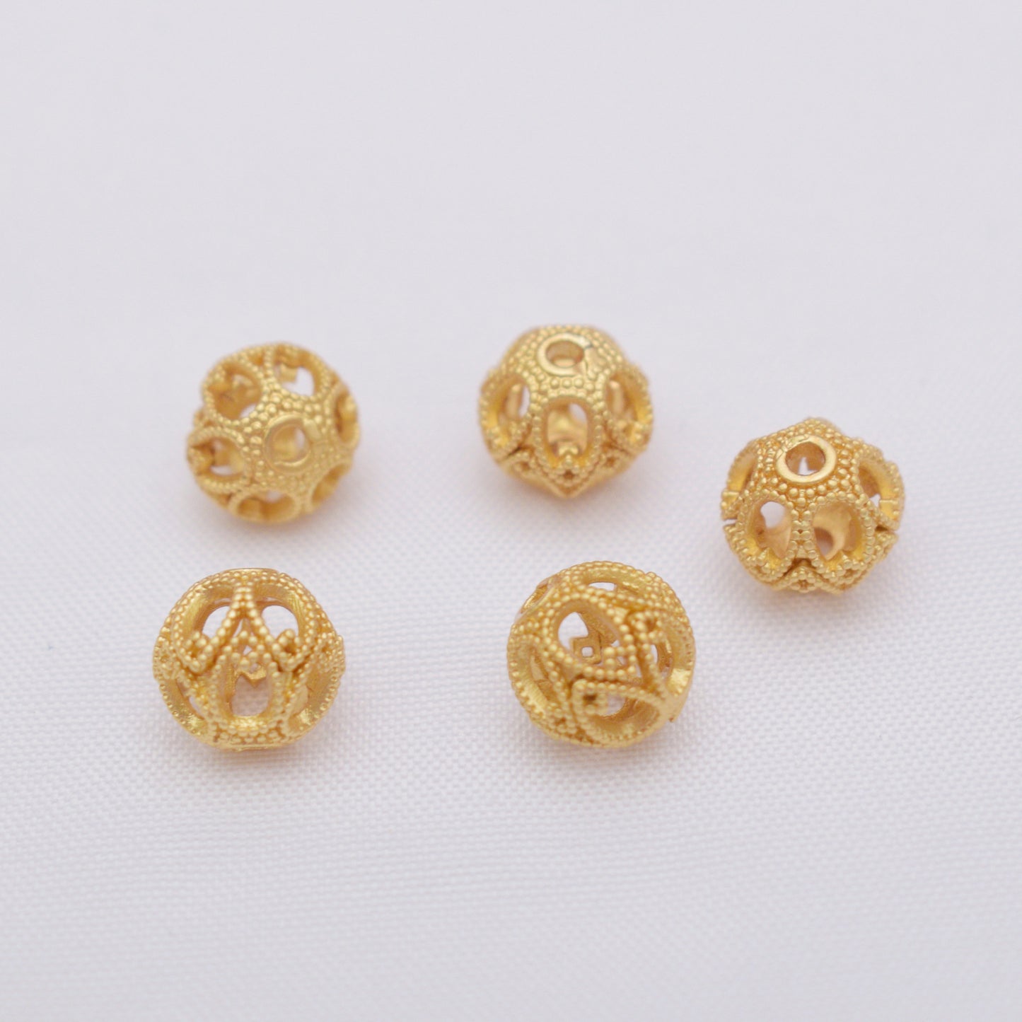 10PCS Placer Gold Spacer Beads Ball Pattern Hollow Round Large Hole Charm For Jewelry Making DIY Beads Doki Decor 4#  