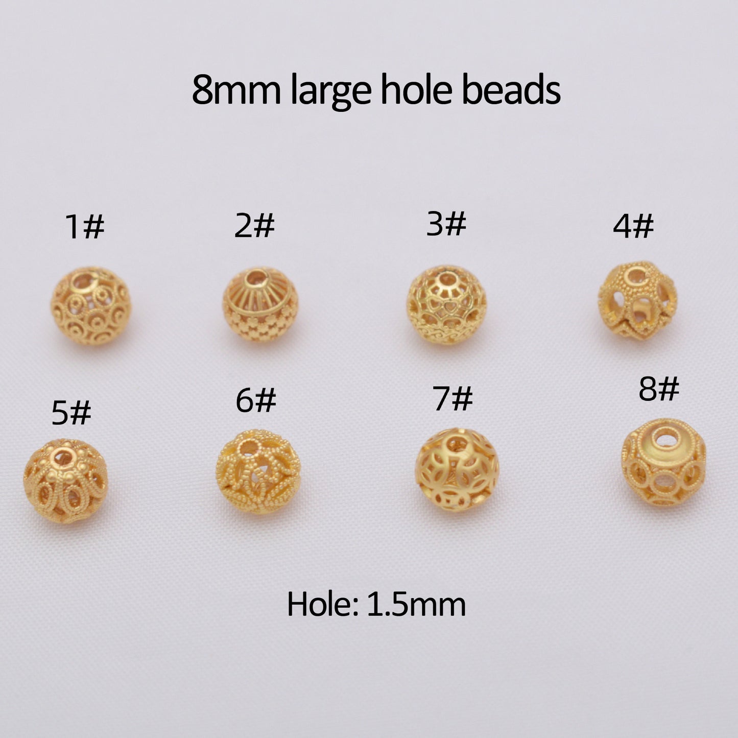 10PCS Placer Gold Spacer Beads Ball Pattern Hollow Round Large Hole Charm For Jewelry Making DIY Beads Doki Decor   