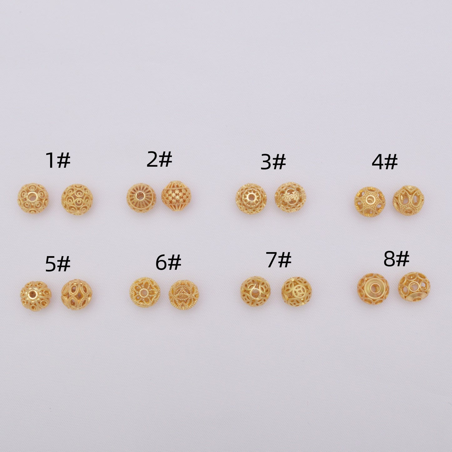 10PCS Placer Gold Spacer Beads Ball Pattern Hollow Round Large Hole Charm For Jewelry Making DIY Beads Doki Decor   