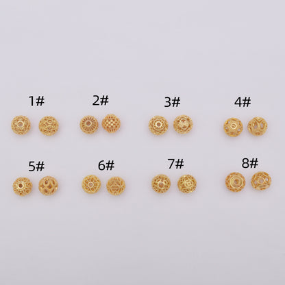 10PCS Placer Gold Spacer Beads Ball Pattern Hollow Round Large Hole Charm For Jewelry Making DIY Beads Doki Decor   