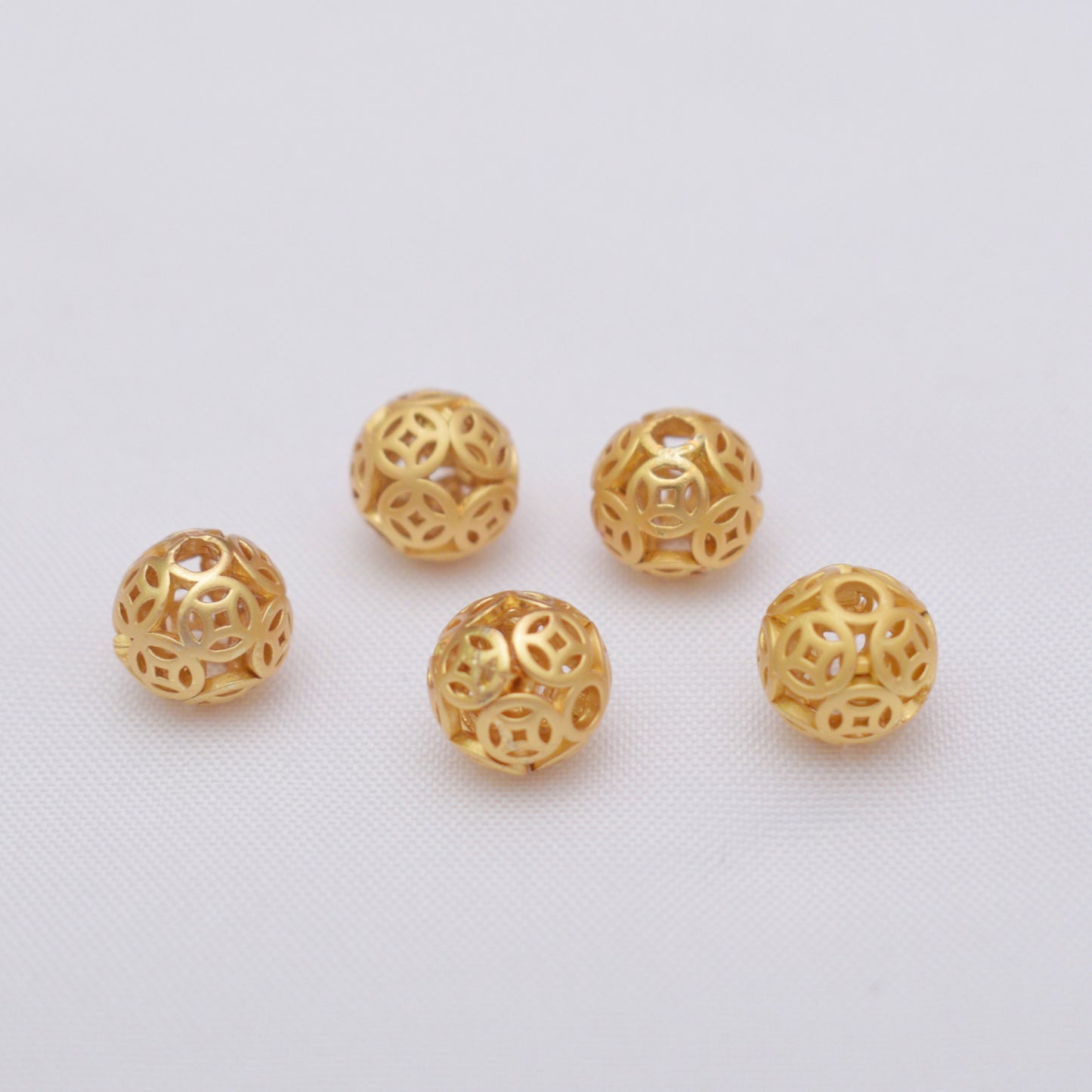 10PCS Placer Gold Spacer Beads Ball Pattern Hollow Round Large Hole Charm For Jewelry Making DIY Beads Doki Decor 7#  