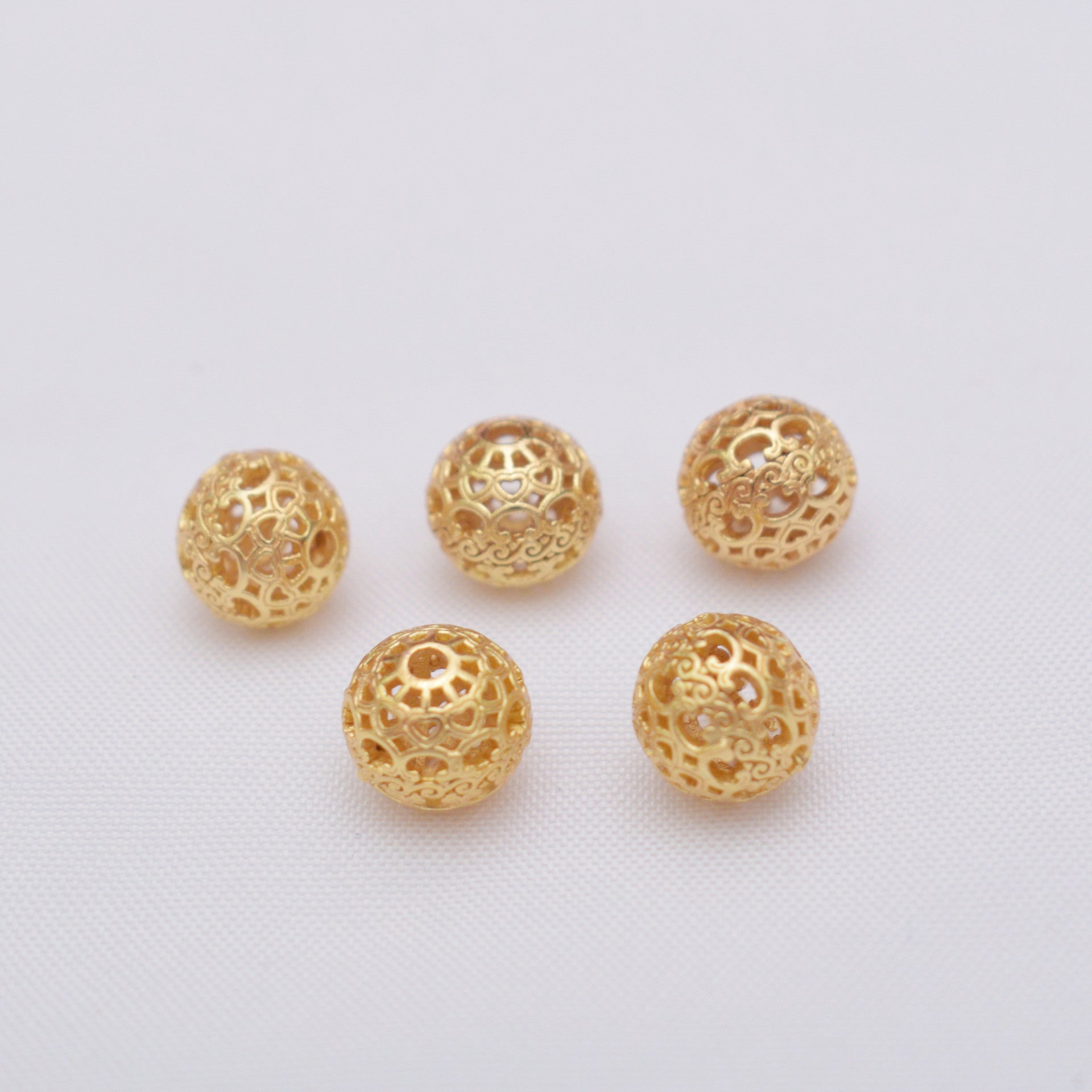 10PCS Placer Gold Spacer Beads Ball Pattern Hollow Round Large Hole Charm For Jewelry Making DIY Beads Doki Decor 3#  