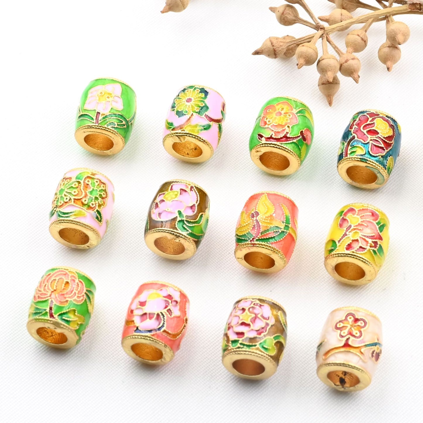 5PCS Placer Gold Spacer Beads Birth Flowers Months Oval Large Hole For Jewelry Making DIY Beads Doki Decor   