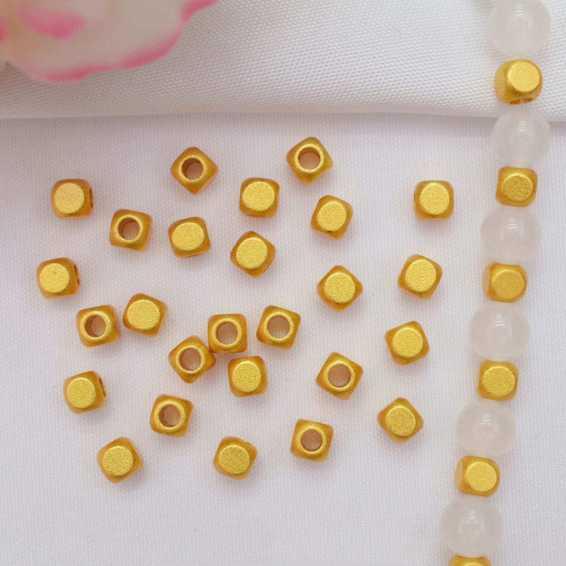 100PCS Placer Gold Spacer Beads Cube Large Hole Square Charm For Jewelry Making DIY Beads Doki Decor   