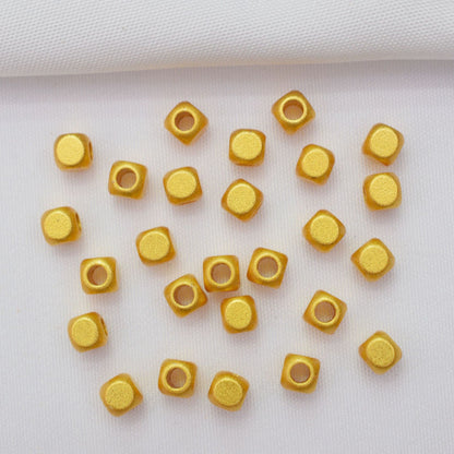 100PCS Placer Gold Spacer Beads Cube Large Hole Square Charm For Jewelry Making DIY Beads Doki Decor   