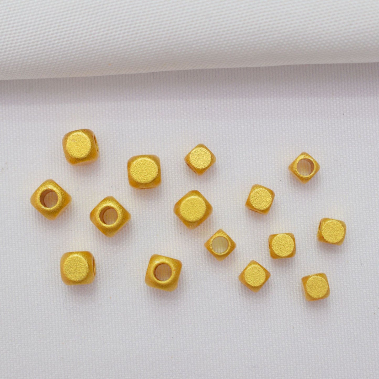 100PCS Placer Gold Spacer Beads Cube Large Hole Square Charm For Jewelry Making DIY Beads Doki Decor   