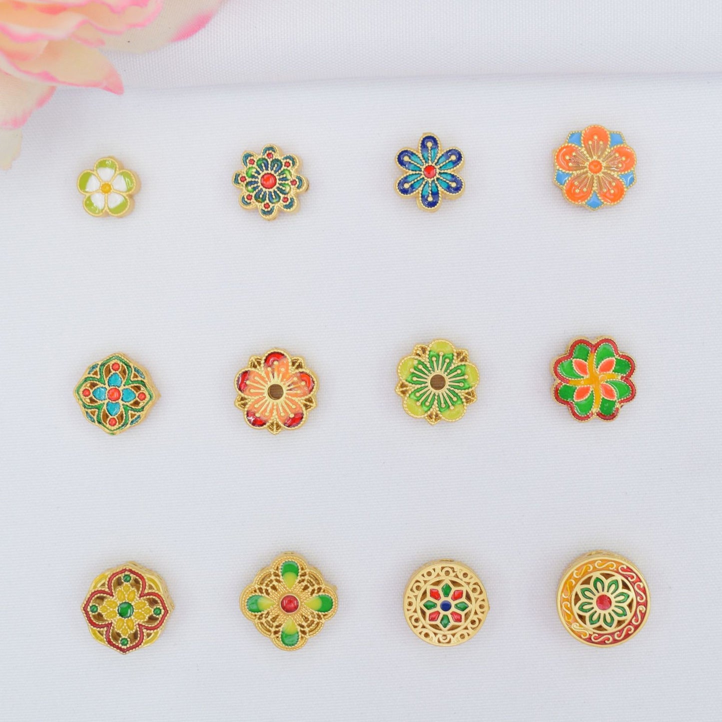 10PCS Placer Gold Spacer Beads Flower Pattern Charm Retro For Jewelry Making DIY Beads Doki Decor   