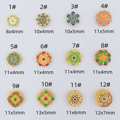 10PCS Placer Gold Spacer Beads Flower Pattern Charm Retro For Jewelry Making DIY Beads Doki Decor   