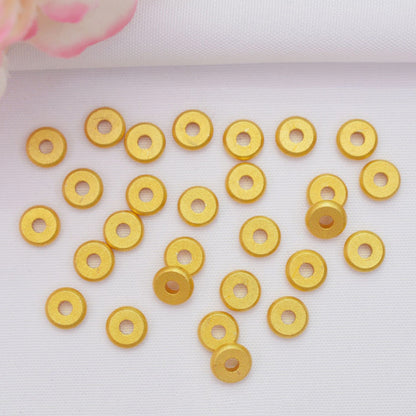 100PCS Placer Gold Spacer Beads Hollow Wheel Round Circle Frosted Large Hole Charm For Jewelry Making DIY Beads Doki Decor   