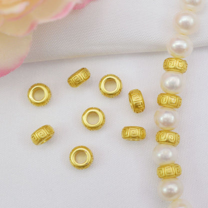 20PCS Placer Gold Spacer Beads Pattern Large Hole Charm For Jewelry Making DIY Beads Doki Decor   