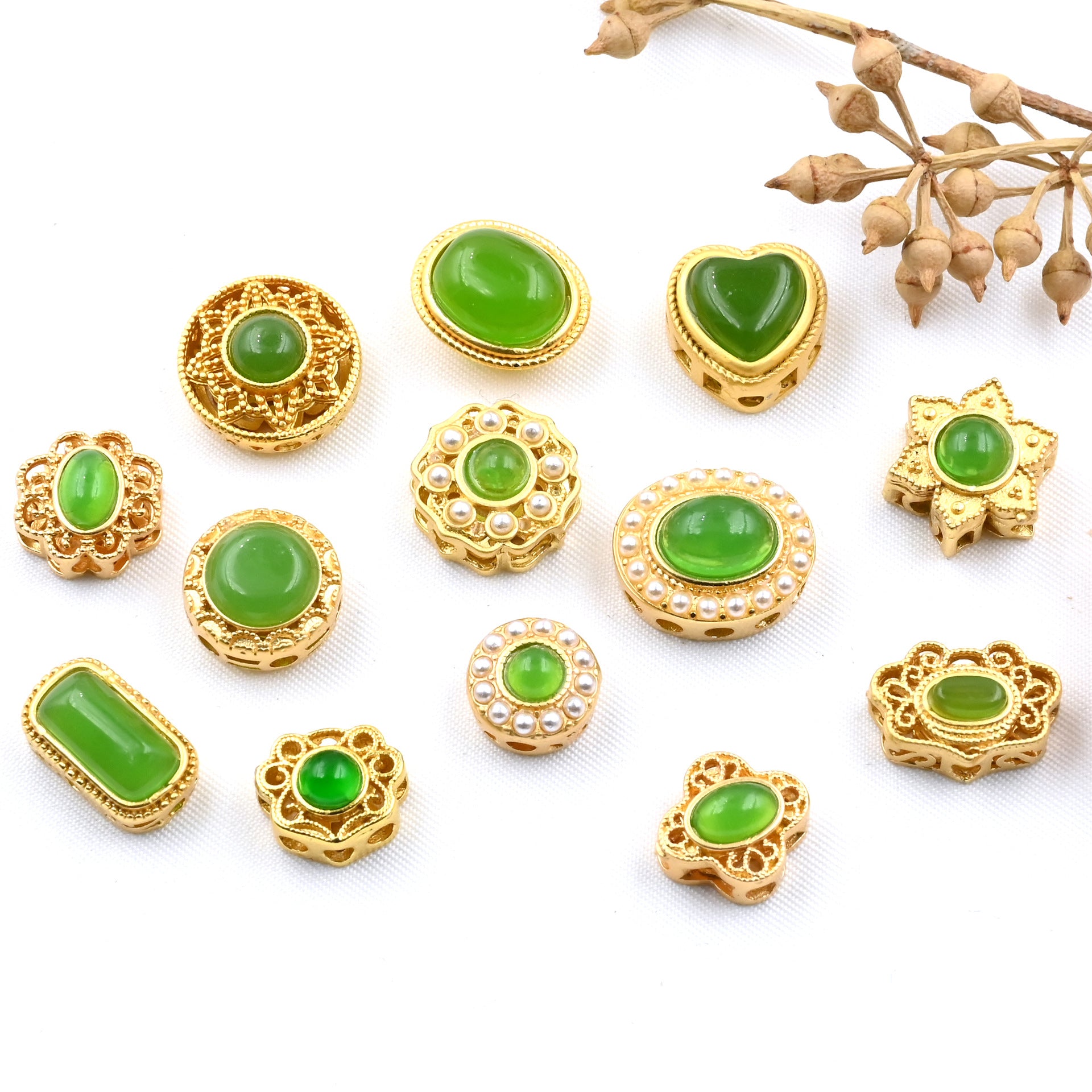 5PCS Placer Gold Spacer Beads Natural Jade Gem Pearl Noble Large Hole Luxury For Jewelry Making DIY Beads Doki Decor   