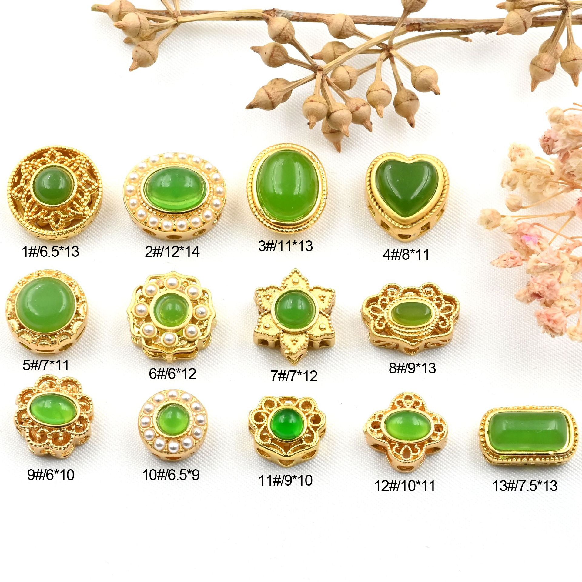 5PCS Placer Gold Spacer Beads Natural Jade Gem Pearl Noble Large Hole Luxury For Jewelry Making DIY Beads Doki Decor   