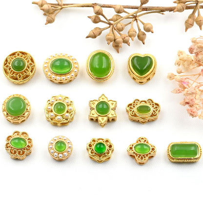 5PCS Placer Gold Spacer Beads Natural Jade Gem Pearl Noble Large Hole Luxury For Jewelry Making DIY Beads Doki Decor   