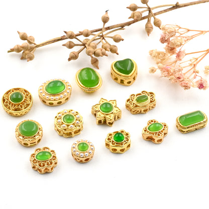 5PCS Placer Gold Spacer Beads Natural Jade Gem Pearl Noble Large Hole Luxury For Jewelry Making DIY Beads Doki Decor   