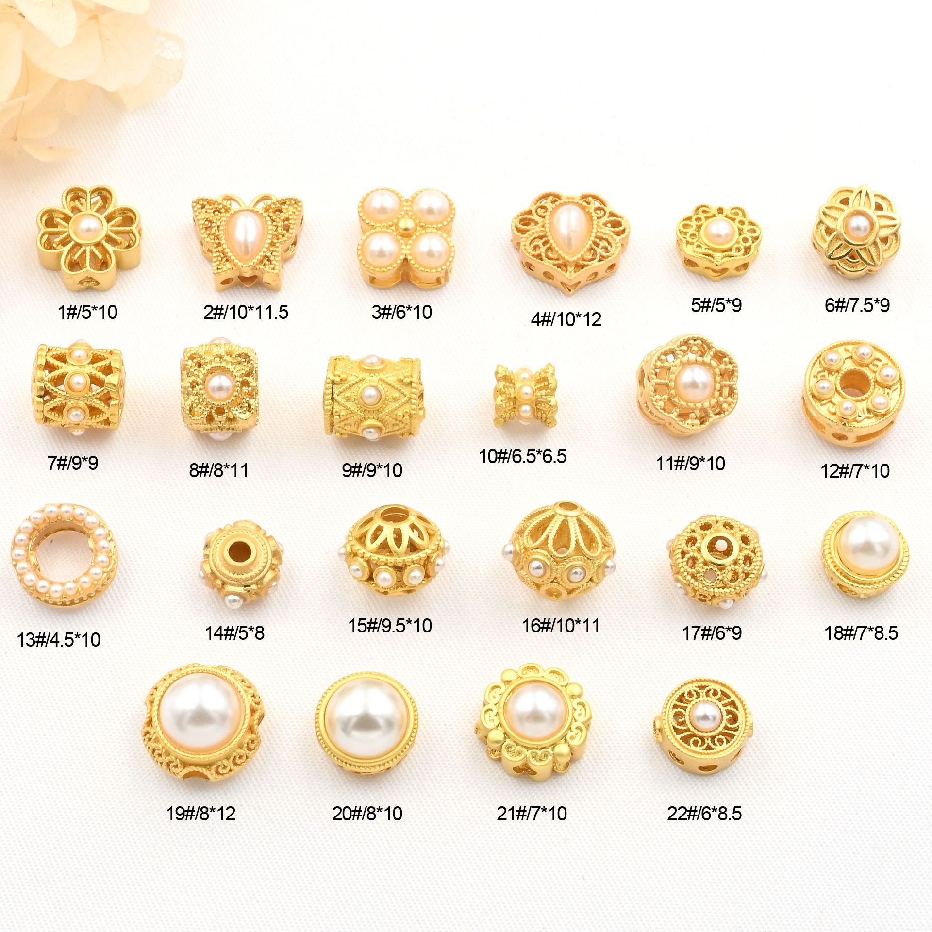 5PCS Placer Gold Spacer Beads Pearl Hollow Round Luxury Large Hole For Jewelry Making DIY Beads Doki Decor   