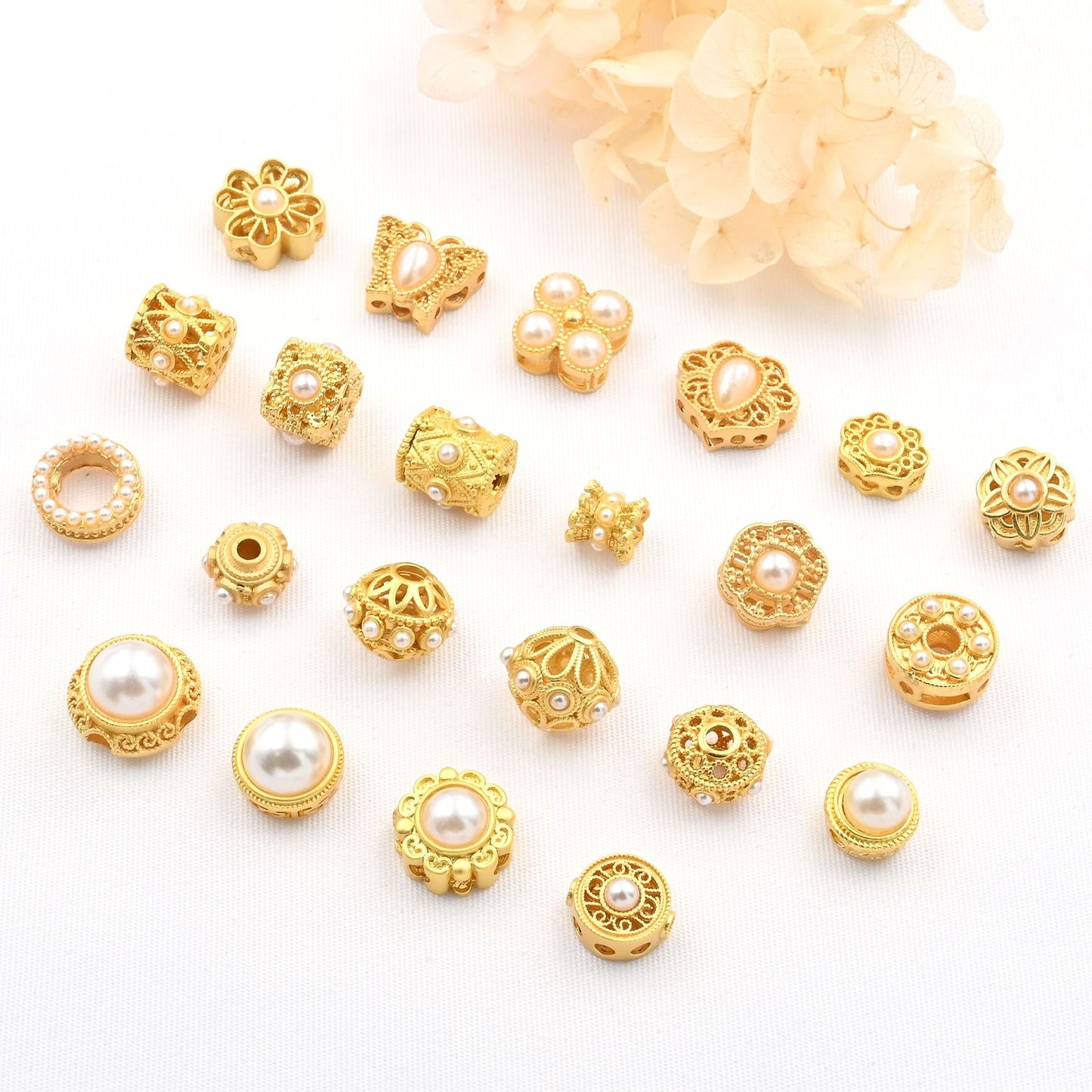 5PCS Placer Gold Spacer Beads Pearl Hollow Round Luxury Large Hole For Jewelry Making DIY Beads Doki Decor   