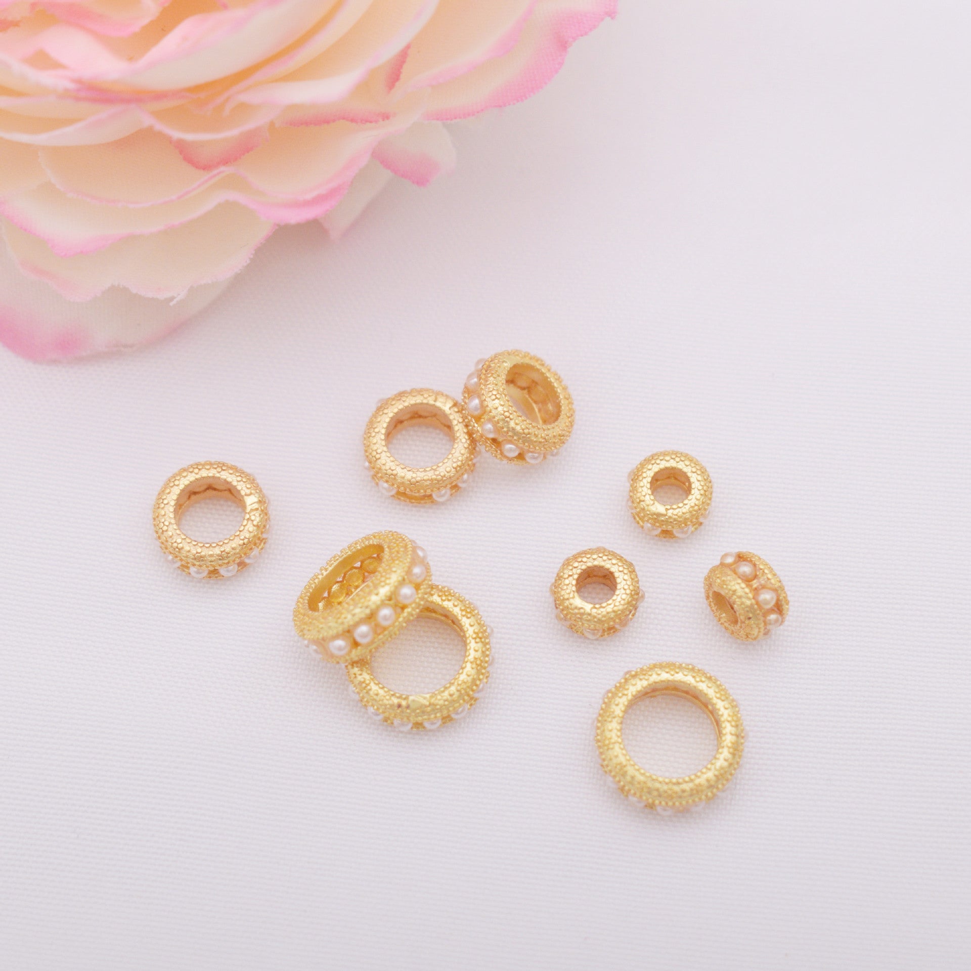 10PCS Placer Gold Spacer Beads Pearl Large Hole Charm For Jewelry Making DIY Beads Doki Decor   