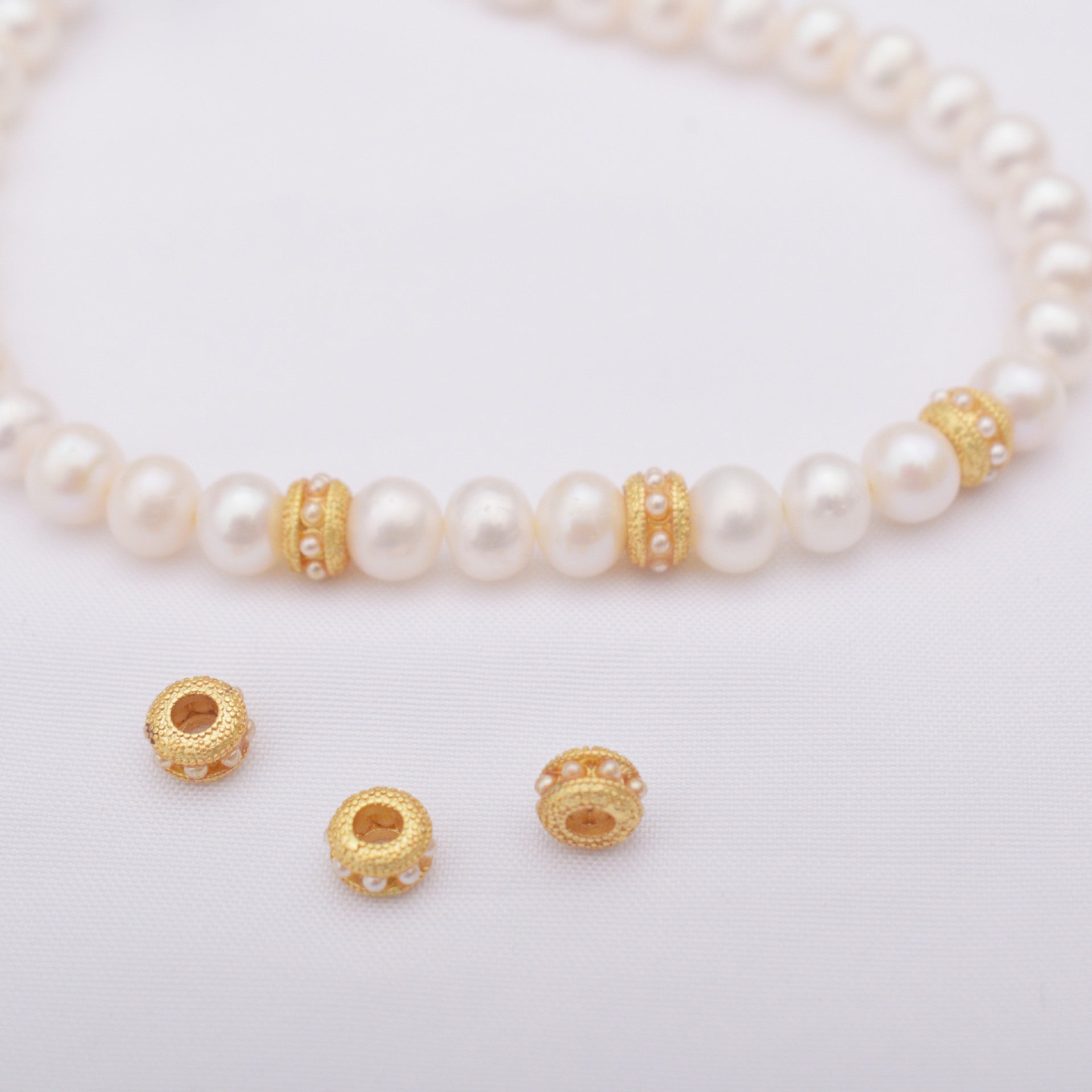 10PCS Placer Gold Spacer Beads Pearl Large Hole Charm For Jewelry Making DIY Beads Doki Decor   