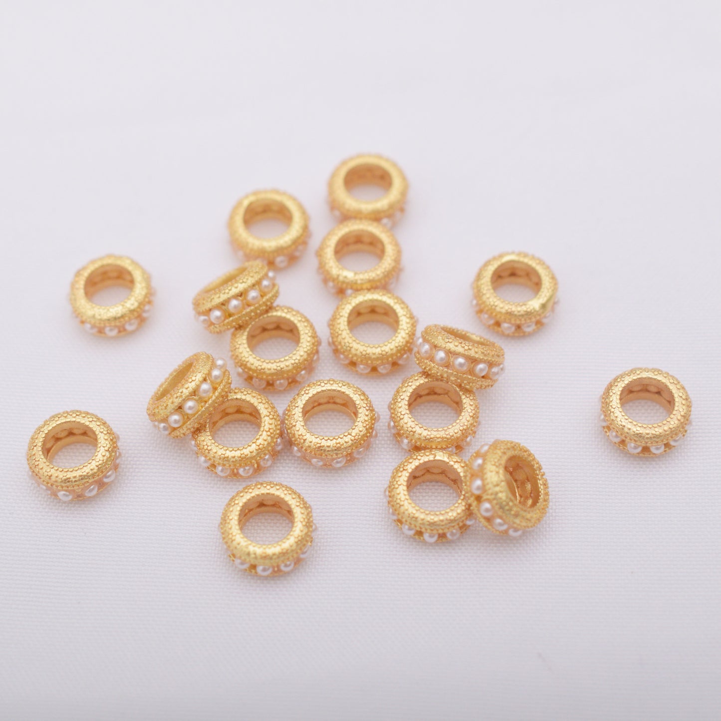 10PCS Placer Gold Spacer Beads Pearl Large Hole Charm For Jewelry Making DIY Beads Doki Decor   