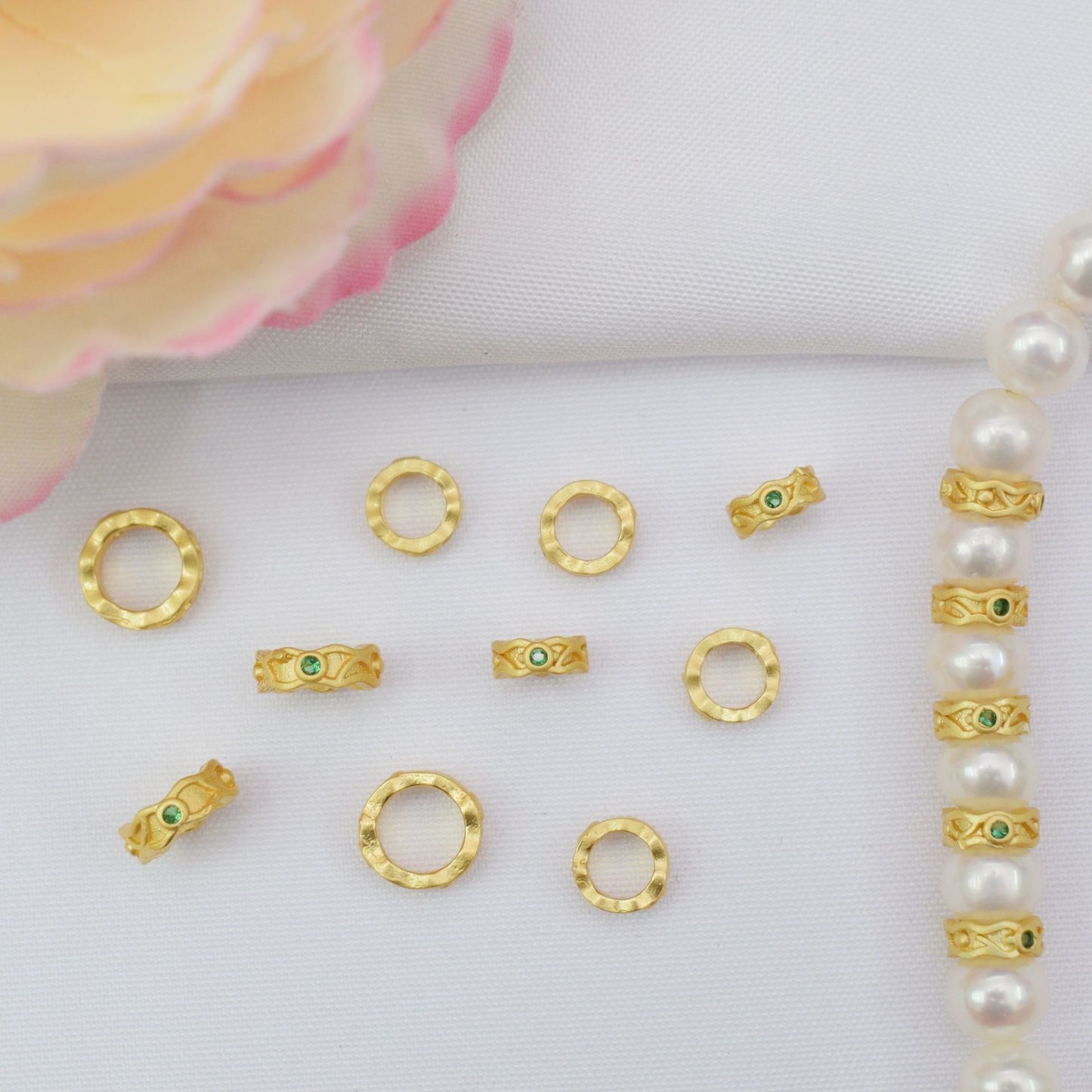 10PCS Placer Gold Spacer Beads Rhinestone Large Hole Charm For Jewelry Making DIY Beads Doki Decor   