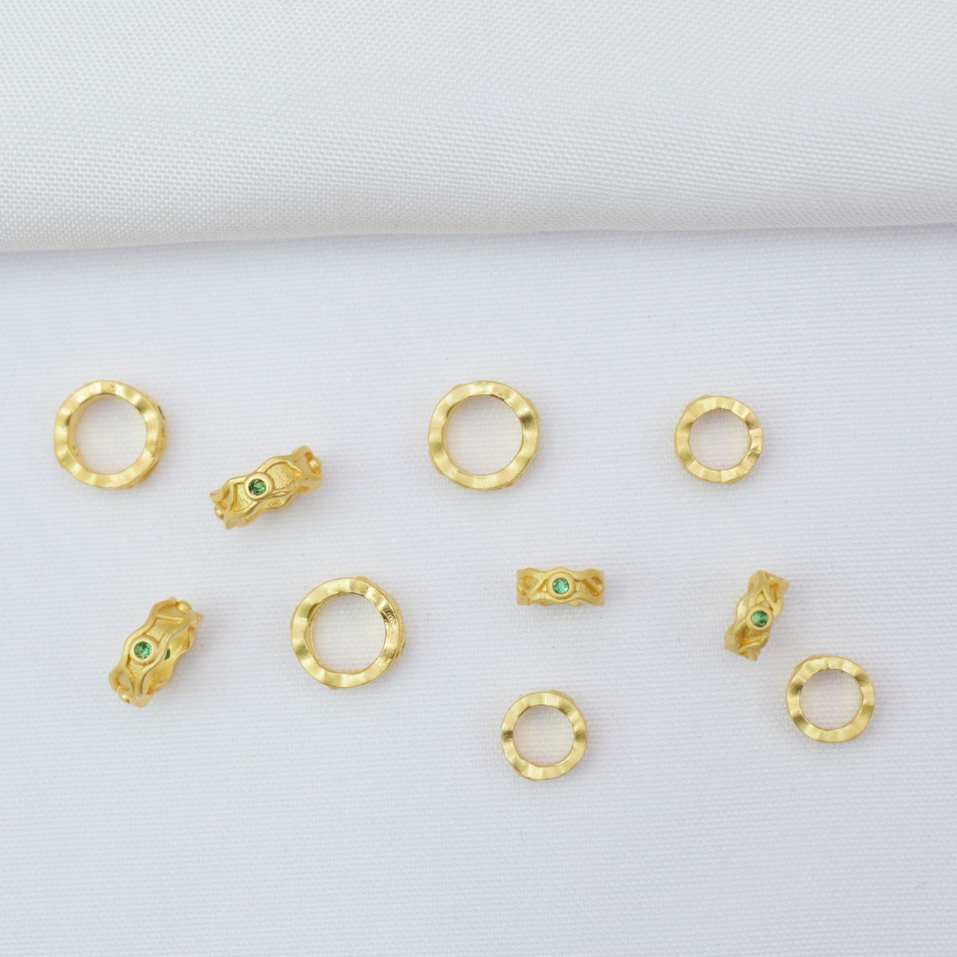 10PCS Placer Gold Spacer Beads Rhinestone Large Hole Charm For Jewelry Making DIY Beads Doki Decor Green 6mm 