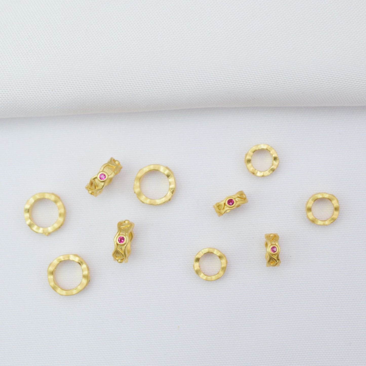 10PCS Placer Gold Spacer Beads Rhinestone Large Hole Charm For Jewelry Making DIY Beads Doki Decor Red 6mm 